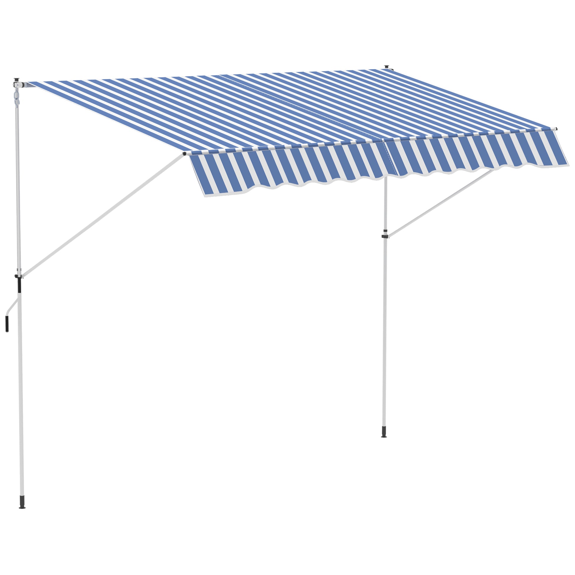 Clamp Awning with Hand Crank Height Adjustable Joint Arm Awning Dirt-Repellent, Weather-Resistant Balcony Awning 150cm Wide Patio Awning for Terrace Balcony Porch Blue+White
