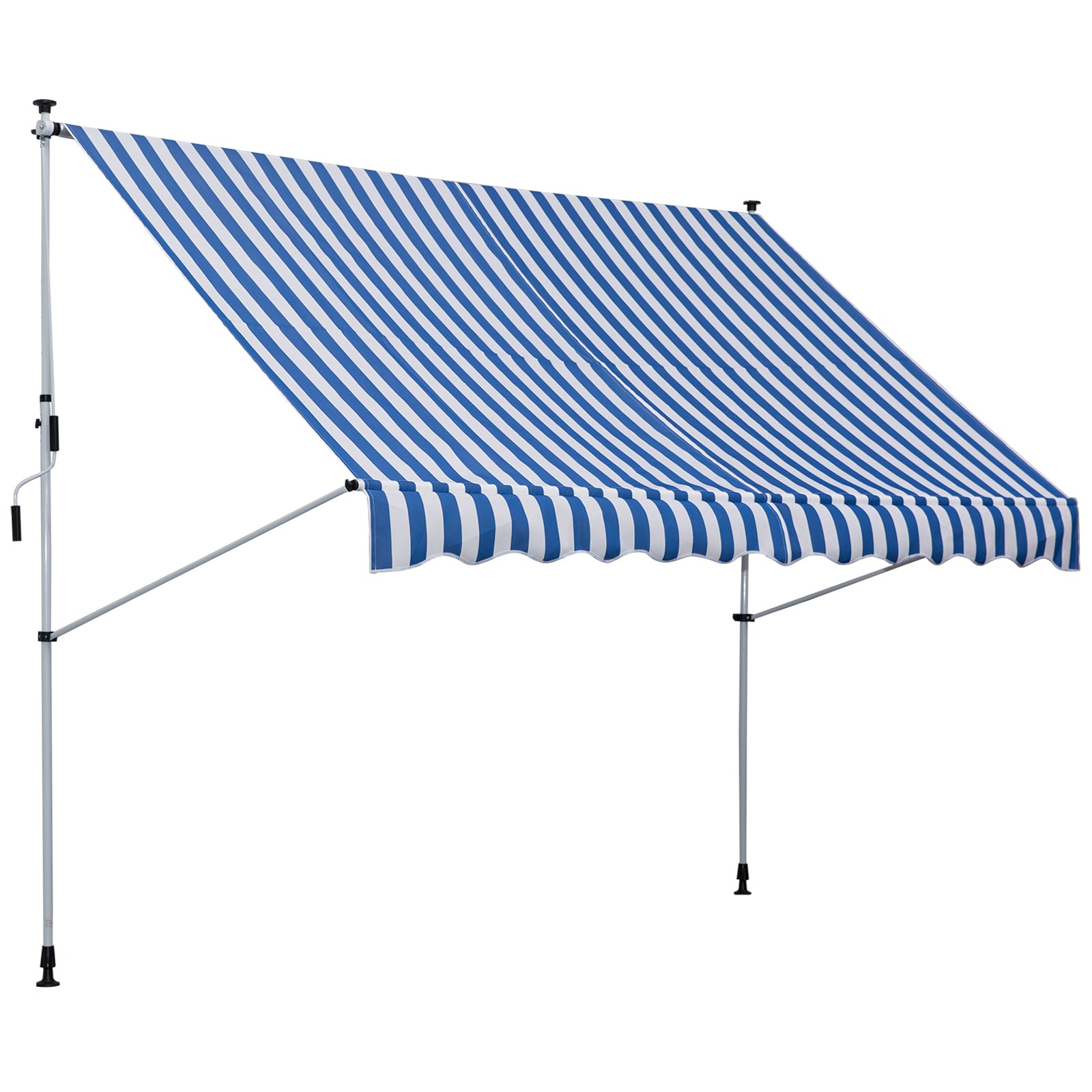 Clamp Awning with Hand Crank Height Adjustable Joint Arm Awning Dirt-Repellent, Weather-Resistant Balcony Awning 150cm Wide Patio Awning for Terrace Balcony Porch Blue+White