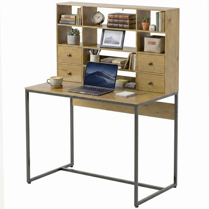 Computer Desk with 4 Drawers, 105 x 60 cm (41.3 x 23.6 in), Storage Desk with Open Shelves, Modern Home Office Table for Small Spaces, Natural Wood