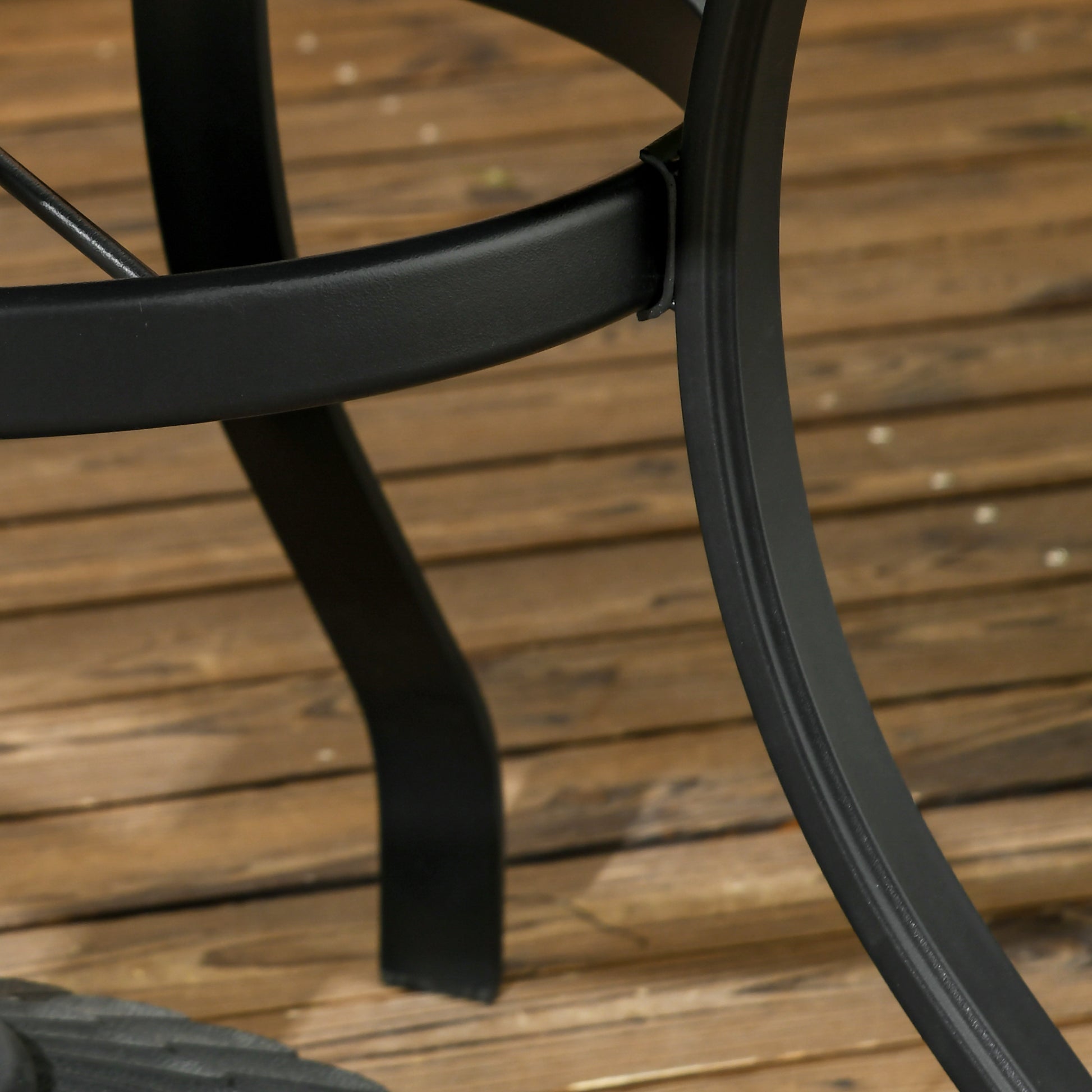 Round Steel Garden Table Ø115x72 cm Outdoor Terrace Table with Slat Board Umbrella Hole Stable Weather Resistant Easy to Assemble Black