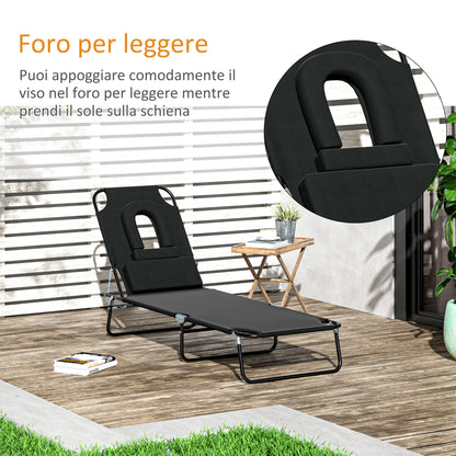 Folding Outdoor Sun Lounger with Face Hole and Cushions, Garden Sun Lounger, Beach & Camping, Black