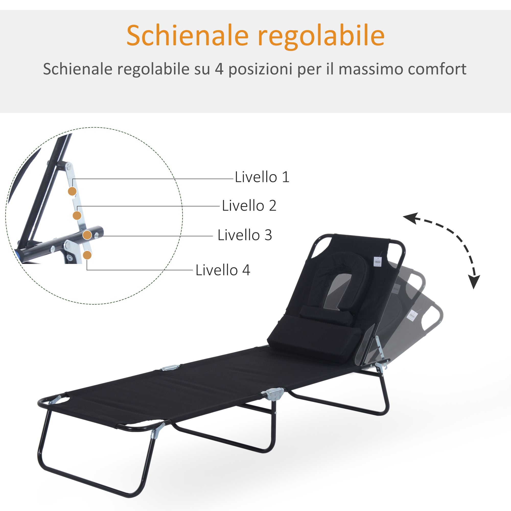 Folding Outdoor Sun Lounger with Face Hole and Cushions, Garden Sun Lounger, Beach & Camping, Black