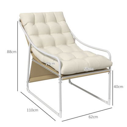 Garden Chair Outdoor Armchair with Cushion Steel Frame for Balcony, Terrace, Garden dim. 62W x 110D x 88H cm Beige