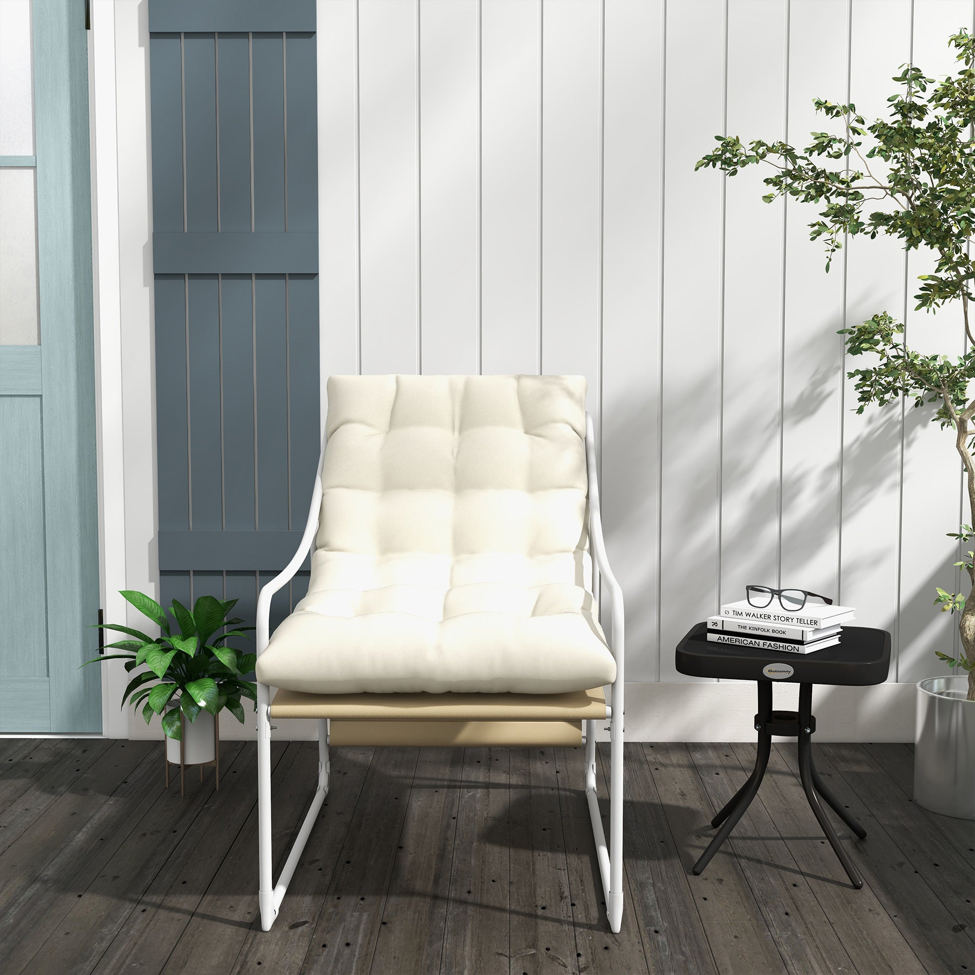 Garden Chair Outdoor Armchair with Cushion Steel Frame for Balcony, Terrace, Garden dim. 62W x 110D x 88H cm Beige