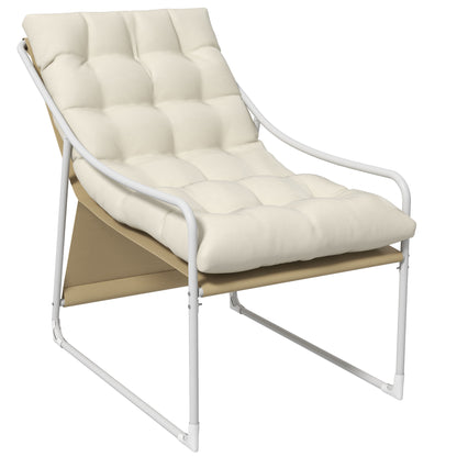 Garden Chair Outdoor Armchair with Cushion Steel Frame for Balcony, Terrace, Garden dim. 62W x 110D x 88H cm Beige