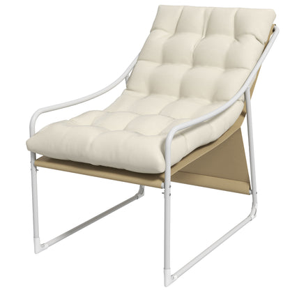 Garden Chair Outdoor Armchair with Cushion Steel Frame for Balcony, Terrace, Garden dim. 62W x 110D x 88H cm Beige