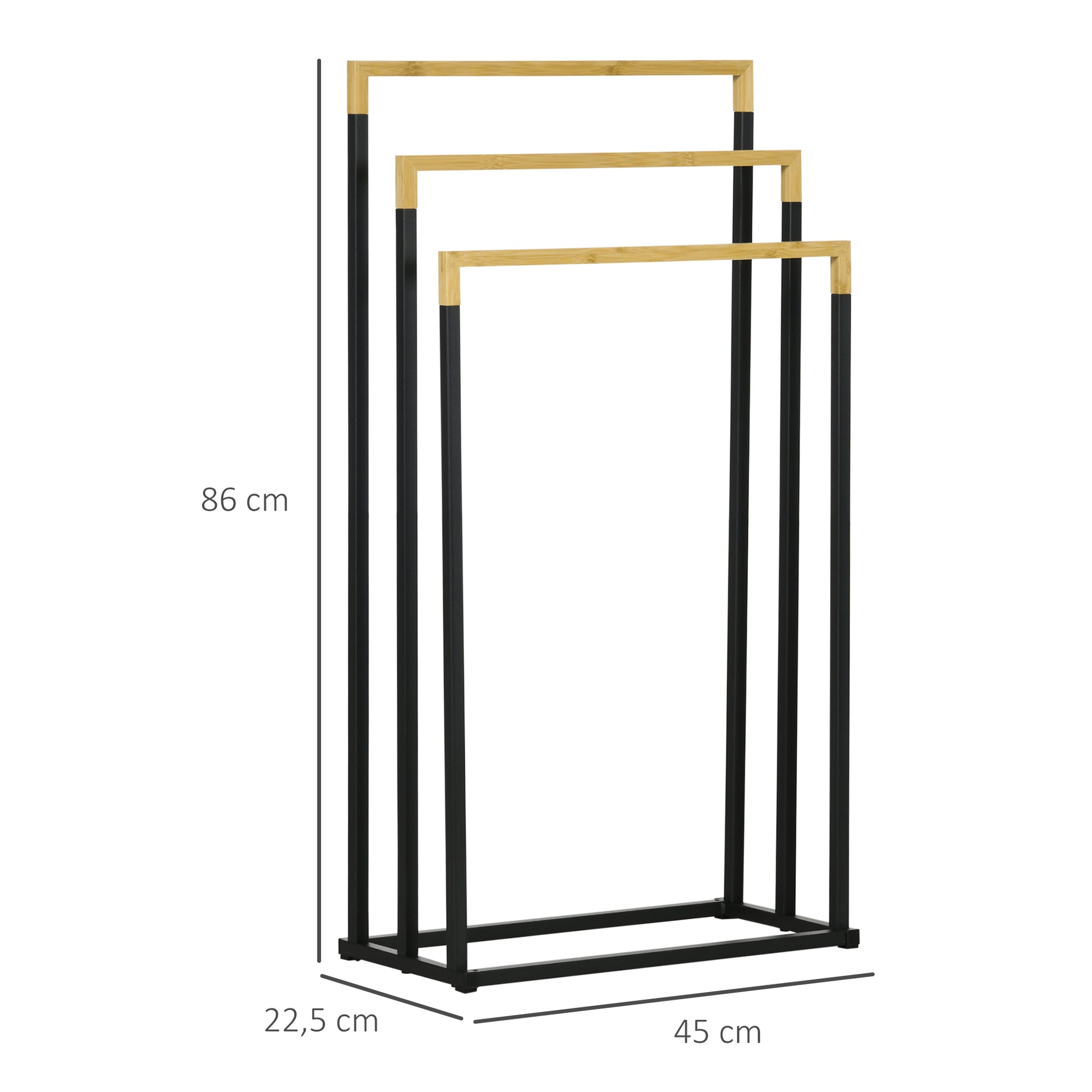 Freestanding Towel Holder, Towel Stand with 3 Towel Bars Bath Towel Rack for Bathroom Steel Bamboo Black