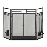 Large Fireplace Screen for Fireplace or Stove - Spark Guard 2 in 1 with Accessories - 3 Foldable Panels and Door - Black Steel Metal