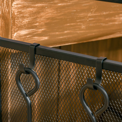 Large Fireplace Screen for Fireplace or Stove - Spark Guard 2 in 1 with Accessories - 3 Foldable Panels and Door - Black Steel Metal