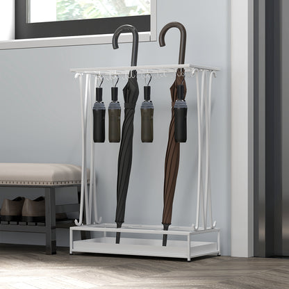 Modern Rectangular Umbrella Stand Steel Umbrella Holder with 24 Hooks 21 Spaces and Removable Drip Tray Umbrella Stand for Entryway Office 50x24x68 cm White