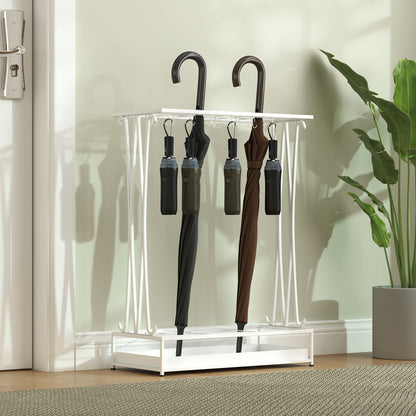 Modern Rectangular Umbrella Stand Steel Umbrella Holder with 24 Hooks 21 Spaces and Removable Drip Tray Umbrella Stand for Entryway Office 50x24x68 cm White