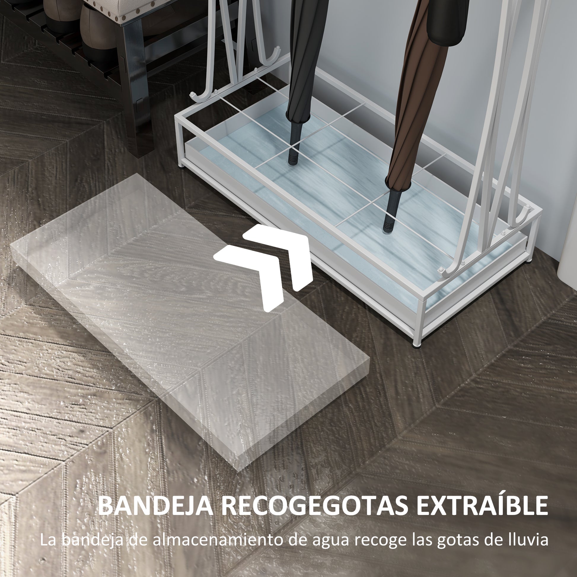 Modern Rectangular Umbrella Stand Steel Umbrella Holder with 24 Hooks 21 Spaces and Removable Drip Tray Umbrella Stand for Entryway Office 50x24x68 cm White