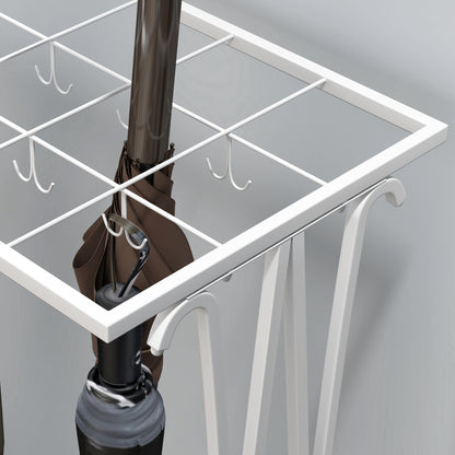 Modern Rectangular Umbrella Stand Steel Umbrella Holder with 24 Hooks 21 Spaces and Removable Drip Tray Umbrella Stand for Entryway Office 50x24x68 cm White