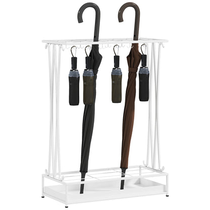 Modern Rectangular Umbrella Stand Steel Umbrella Holder with 24 Hooks 21 Spaces and Removable Drip Tray Umbrella Stand for Entryway Office 50x24x68 cm White