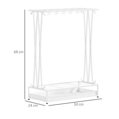Modern Rectangular Umbrella Stand Steel Umbrella Holder with 24 Hooks 21 Spaces and Removable Drip Tray Umbrella Stand for Entryway Office 50x24x68 cm White
