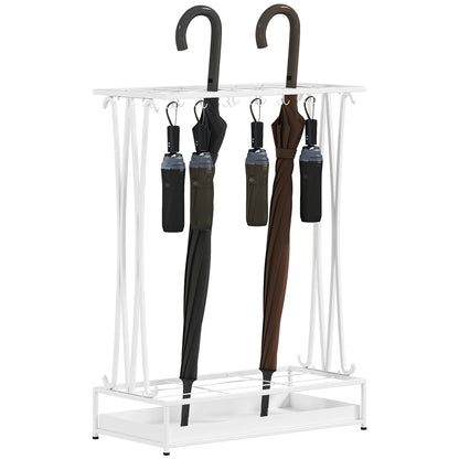 Modern Rectangular Umbrella Stand Steel Umbrella Holder with 24 Hooks 21 Spaces and Removable Drip Tray Umbrella Stand for Entryway Office 50x24x68 cm White