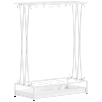 Modern Rectangular Umbrella Stand Steel Umbrella Holder with 24 Hooks 21 Spaces and Removable Drip Tray Umbrella Stand for Entryway Office 50x24x68 cm White