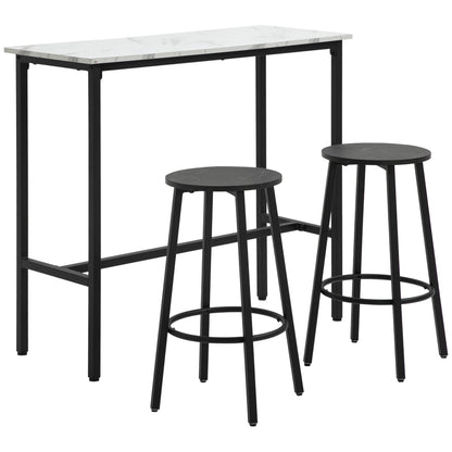 Bar Table with Bar Stool Set, 3-Piece Bar Table Set, Dining Table with 2 Bar Stools, Dining Group, Bar Table, Kitchen Table for Dining Room, Steel, White, Black