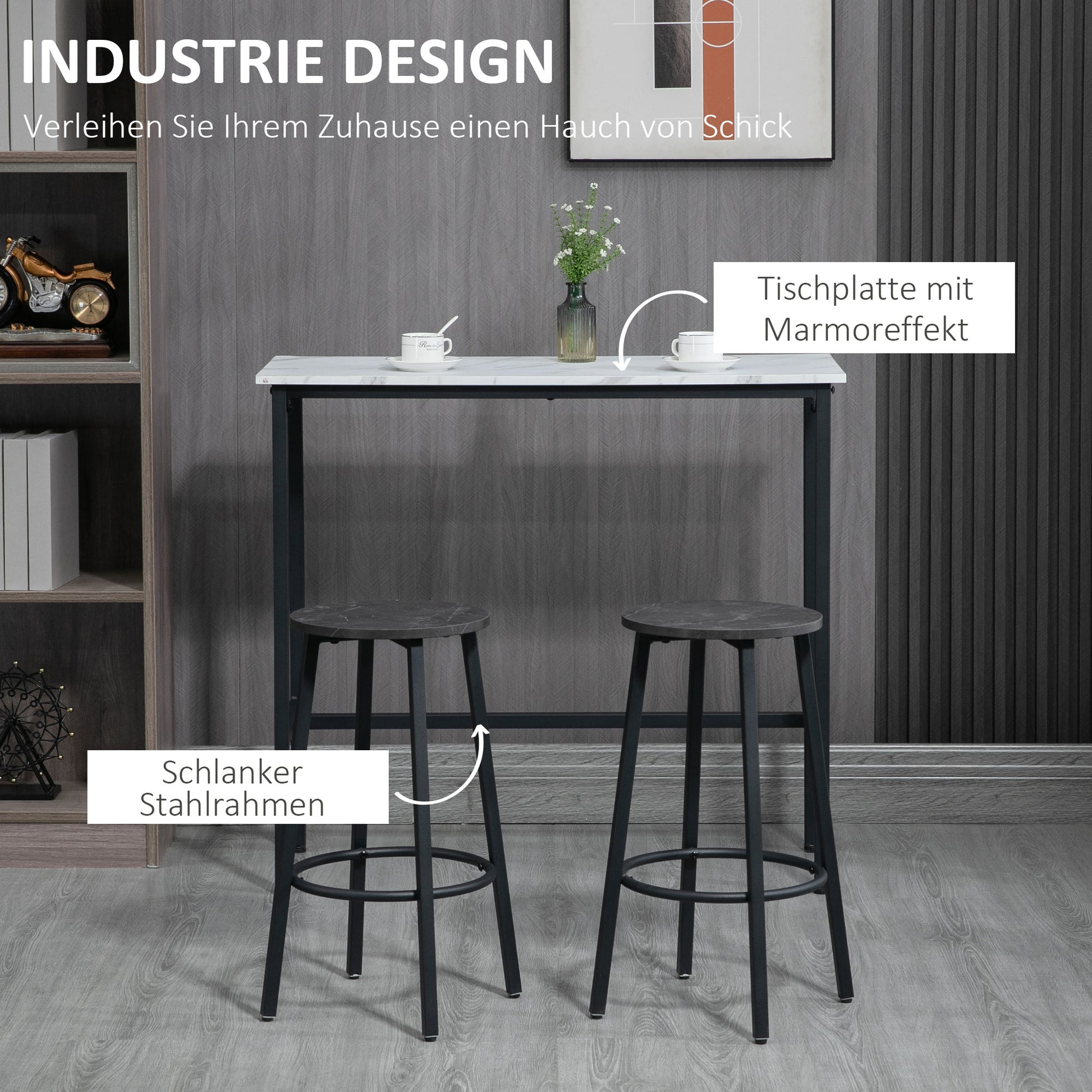 Bar Table with Bar Stool Set, 3-Piece Bar Table Set, Dining Table with 2 Bar Stools, Dining Group, Bar Table, Kitchen Table for Dining Room, Steel, White, Black