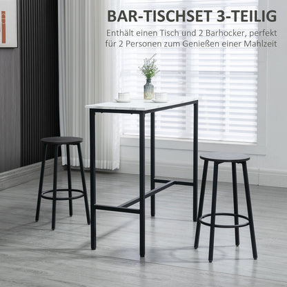 Bar Table with Bar Stool Set, 3-Piece Bar Table Set, Dining Table with 2 Bar Stools, Dining Group, Bar Table, Kitchen Table for Dining Room, Steel, White, Black