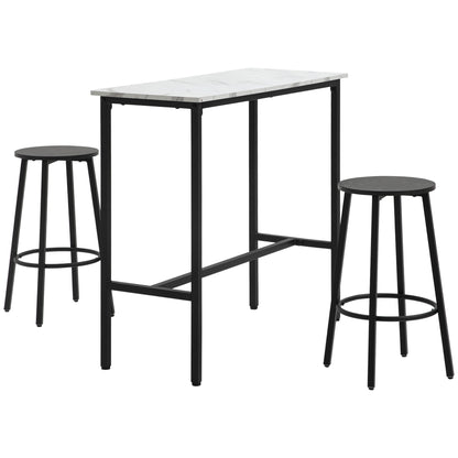 Bar Table with Bar Stool Set, 3-Piece Bar Table Set, Dining Table with 2 Bar Stools, Dining Group, Bar Table, Kitchen Table for Dining Room, Steel, White, Black