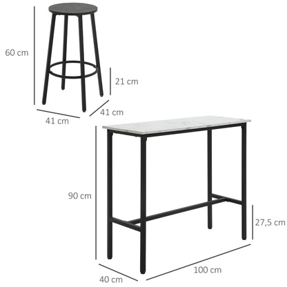 Bar Table with Bar Stool Set, 3-Piece Bar Table Set, Dining Table with 2 Bar Stools, Dining Group, Bar Table, Kitchen Table for Dining Room, Steel, White, Black