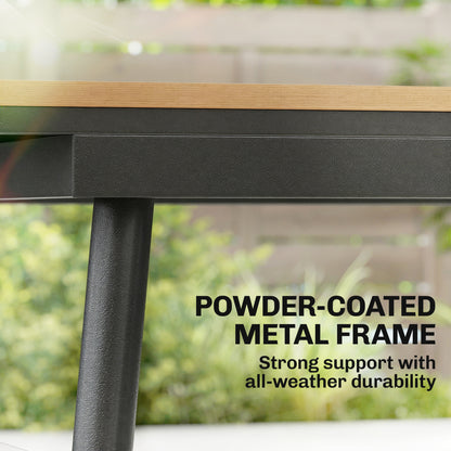 55.1 x 31.5 in Outdoor Dining Table for 6 – Weather-Resistant WPC Wood-Look Top, Rust-Resistant Metal Frame, Adjustable Feet, Rectangular Patio/Balcony Table (Teak)