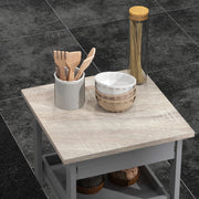 Kitchen Trolley Service Cart with Wheels 2 Removable Trays, Drawer, Shelf Light Oak Pine Wood Gray