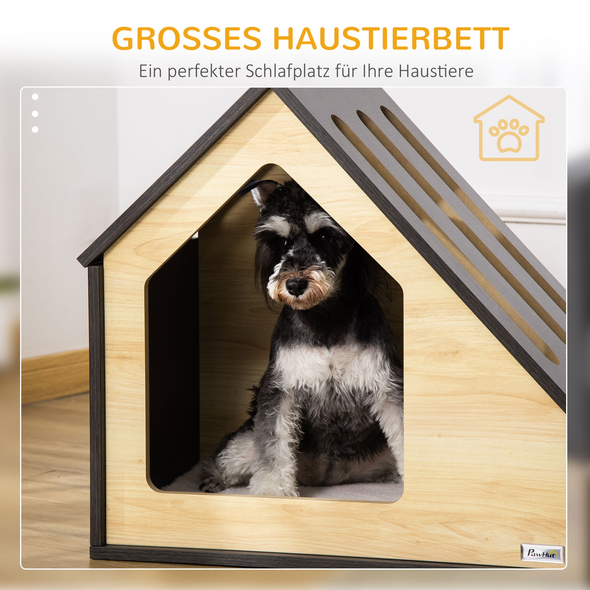 Indoor Dog Cave with Cushion Dog House Dog Cave with Sloping Roof Cat House for Small Dogs up to 8 kg 60 x 40 x 59.2 cm, Brown