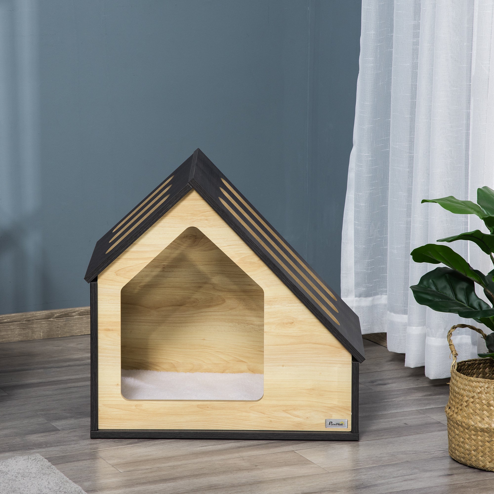 Indoor Dog Cave with Cushion Dog House Dog Cave with Sloping Roof Cat House for Small Dogs up to 8 kg 60 x 40 x 59.2 cm, Brown