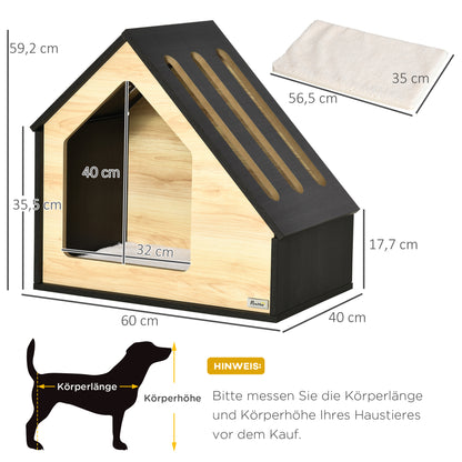 Indoor Dog Cave with Cushion Dog House Dog Cave with Sloping Roof Cat House for Small Dogs up to 8 kg 60 x 40 x 59.2 cm, Brown