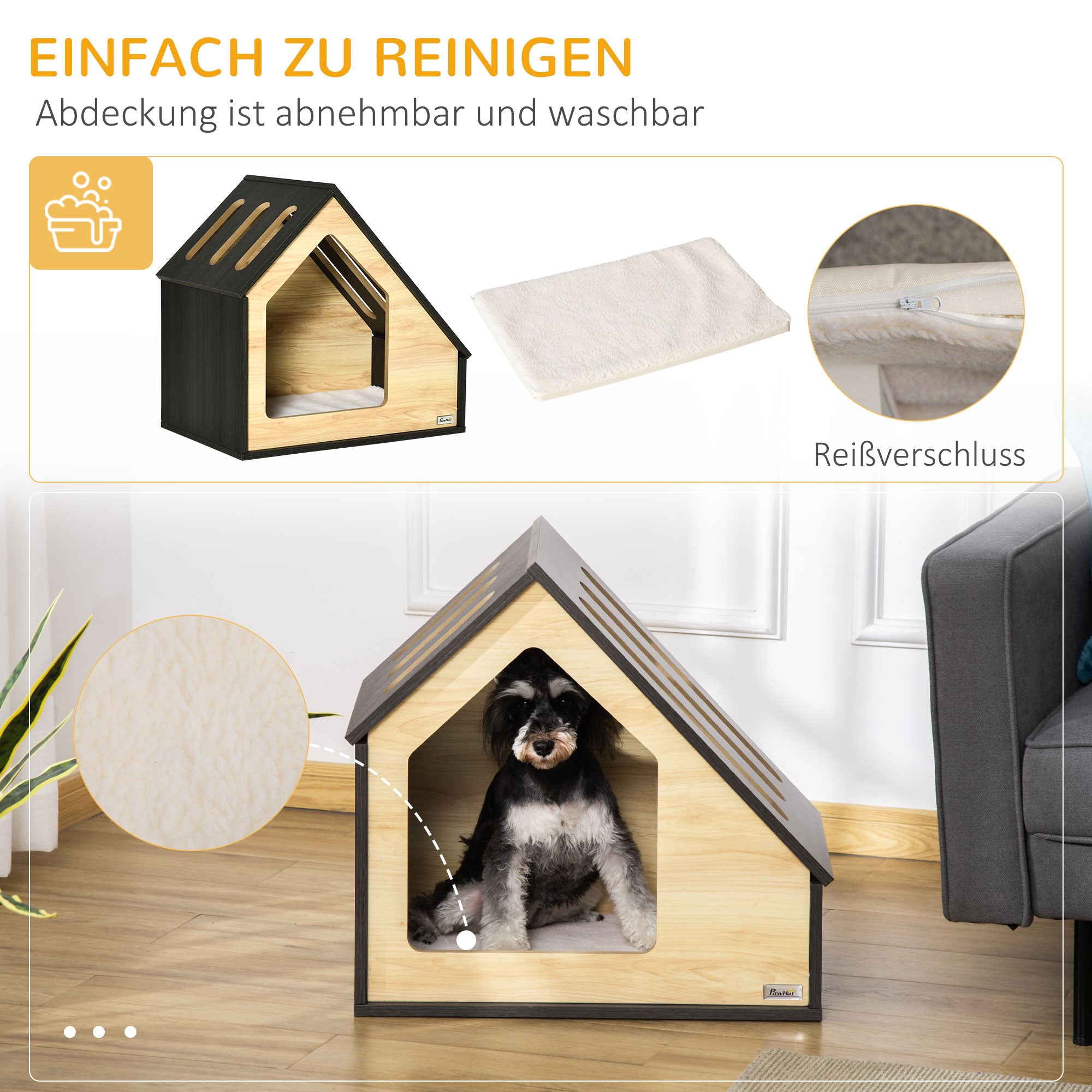 Indoor Dog Cave with Cushion Dog House Dog Cave with Sloping Roof Cat House for Small Dogs up to 8 kg 60 x 40 x 59.2 cm, Brown