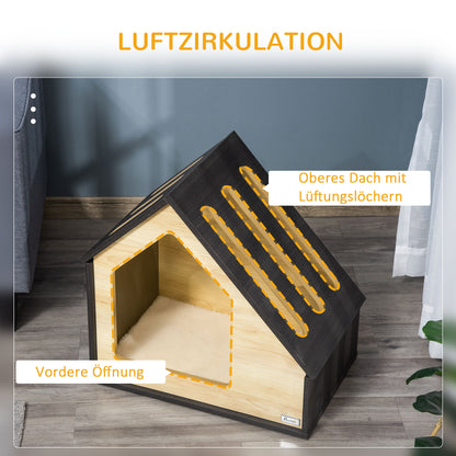 Indoor Dog Cave with Cushion Dog House Dog Cave with Sloping Roof Cat House for Small Dogs up to 8 kg 60 x 40 x 59.2 cm, Brown