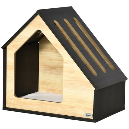 Indoor Dog Cave with Cushion Dog House Dog Cave with Sloping Roof Cat House for Small Dogs up to 8 kg 60 x 40 x 59.2 cm, Brown