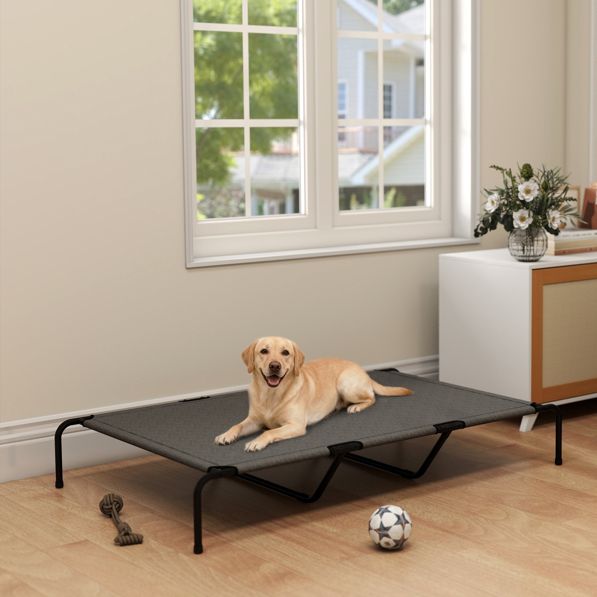 Elevated Outdoor Dog Bed for Large Dogs – Cooling Washable Mesh with Steel Frame, Outdoor Pet Cot for Camping, 60 x 37 x 9 in (152 x 94 x 23 cm), Gray