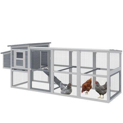 Wooden Chicken Coop with Run for 3–4 Hens, 104 x 32 x 35 in (264 x 82 x 89 cm) — Asphalt Roof, Oxford Cover, Nest Box, Perches, Pull-Out Tray — Gray