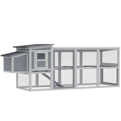 Wooden Chicken Coop with Run for 3–4 Hens, 104 x 32 x 35 in (264 x 82 x 89 cm) — Asphalt Roof, Oxford Cover, Nest Box, Perches, Pull-Out Tray — Gray