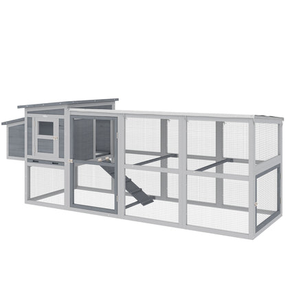 Wooden Chicken Coop with Run for 3–4 Hens, 104 x 32 x 35 in (264 x 82 x 89 cm) — Asphalt Roof, Oxford Cover, Nest Box, Perches, Pull-Out Tray — Gray