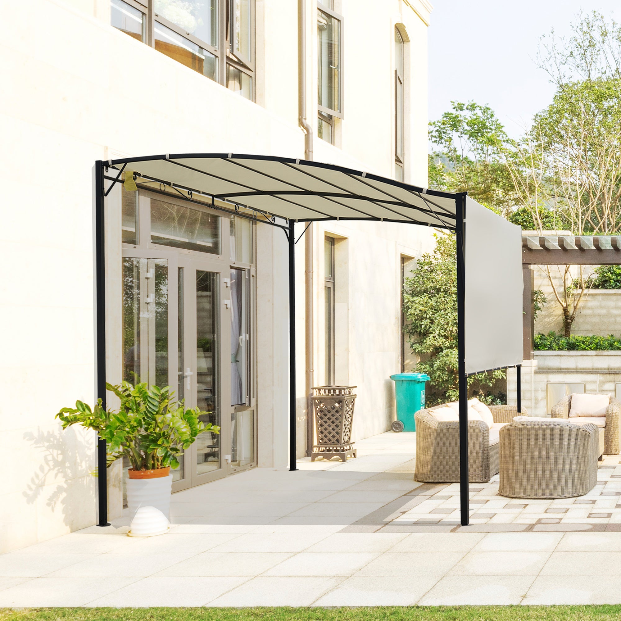 Pavilion Garden Gazebo Awning Sun Awning with Foldable Side Roof UV Protection Steel + Polyester Cream White + Black 3 x 2.5 m