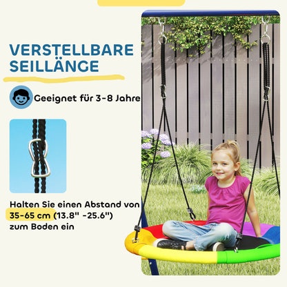 Children's Swing Set 6 in 1 Swing Frame made of Steel with Belt Swing, Nest Swing, Disc Swing, Climbing Net, Climbing Ladder, and Basketball Hoop for Children 3-8 Years