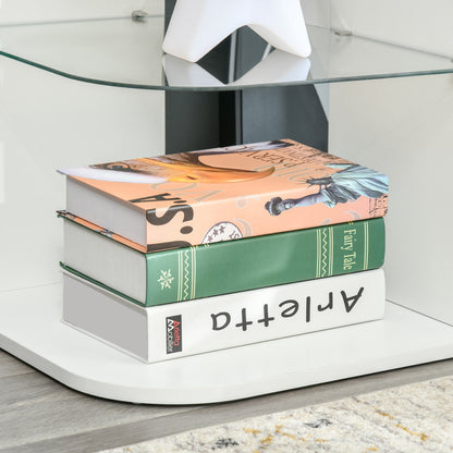 Modern Living Room Side Table Bedside Table with 3 Shelves Glass Top Coffee Table for Living Room Bedroom 40x40x56 cm White