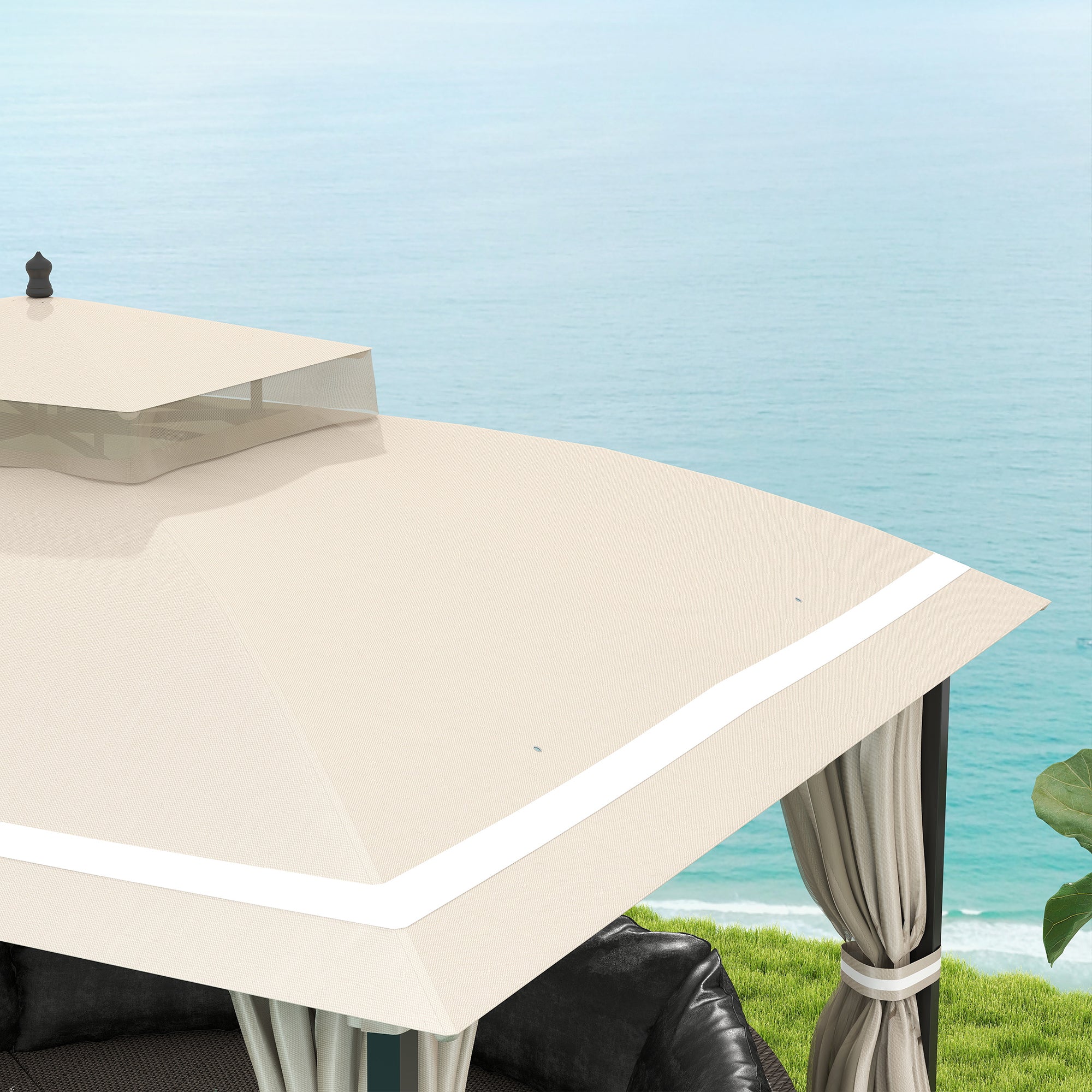 Garden Gazebo 3.7x3 m Pergola Gazebo with Double Ventilated Roof Side Walls Mosquito Nets Water Resistant Anti-UV Canopy for Outdoor Terrace Patio Beige
