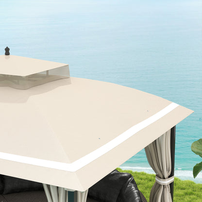 Garden Gazebo 3.7x3 m Pergola Gazebo with Double Ventilated Roof Side Walls Mosquito Nets Water Resistant Anti-UV Canopy for Outdoor Terrace Patio Beige