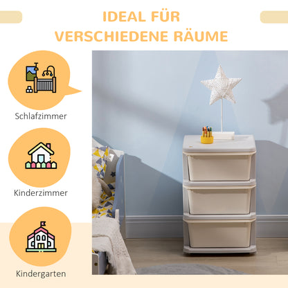 Drawer Cabinet for Kids with Storage Space Storage Boxes Toy Organizer Toy Chest Three Levels for Kids' Room 3-6 Years Children's Furniture Cream 37 x 37 x 56.5 cm