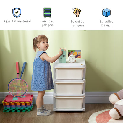 Drawer Cabinet for Kids with Storage Space Storage Boxes Toy Organizer Toy Chest Three Levels for Kids' Room 3-6 Years Children's Furniture Cream 37 x 37 x 56.5 cm