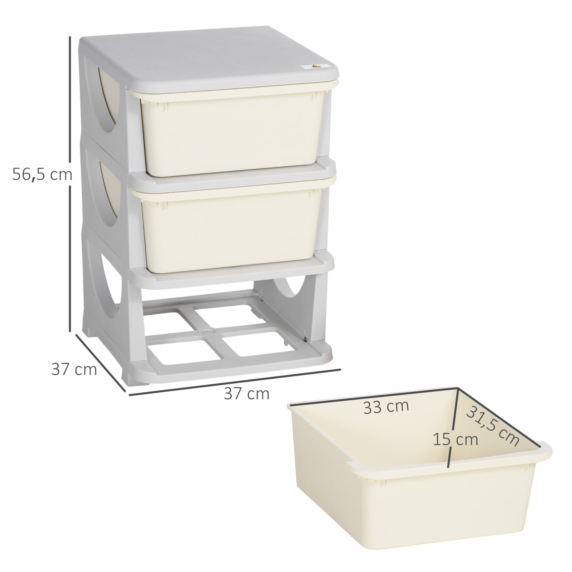 Drawer Cabinet for Kids with Storage Space Storage Boxes Toy Organizer Toy Chest Three Levels for Kids' Room 3-6 Years Children's Furniture Cream 37 x 37 x 56.5 cm