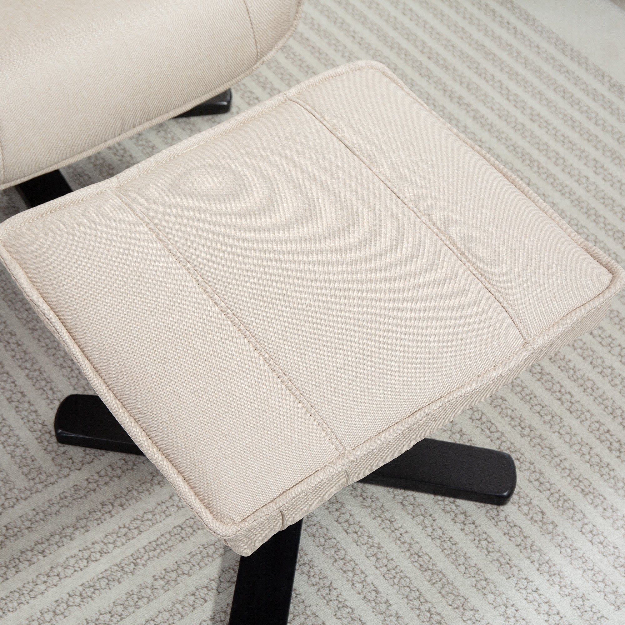 Reclining Armchair with Footrest Swivel Lounge Chair Upholstered in Linen with Wooden Base Rocking Function Armchair for Bedroom Living Room Beige