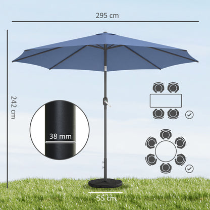 Umbrella Ø295 cm (9.7 ft), UPF 30+ Round Balcony/Beach/Market Crank Umbrella Sunshade for Beach, Balcony, Garden — Blue