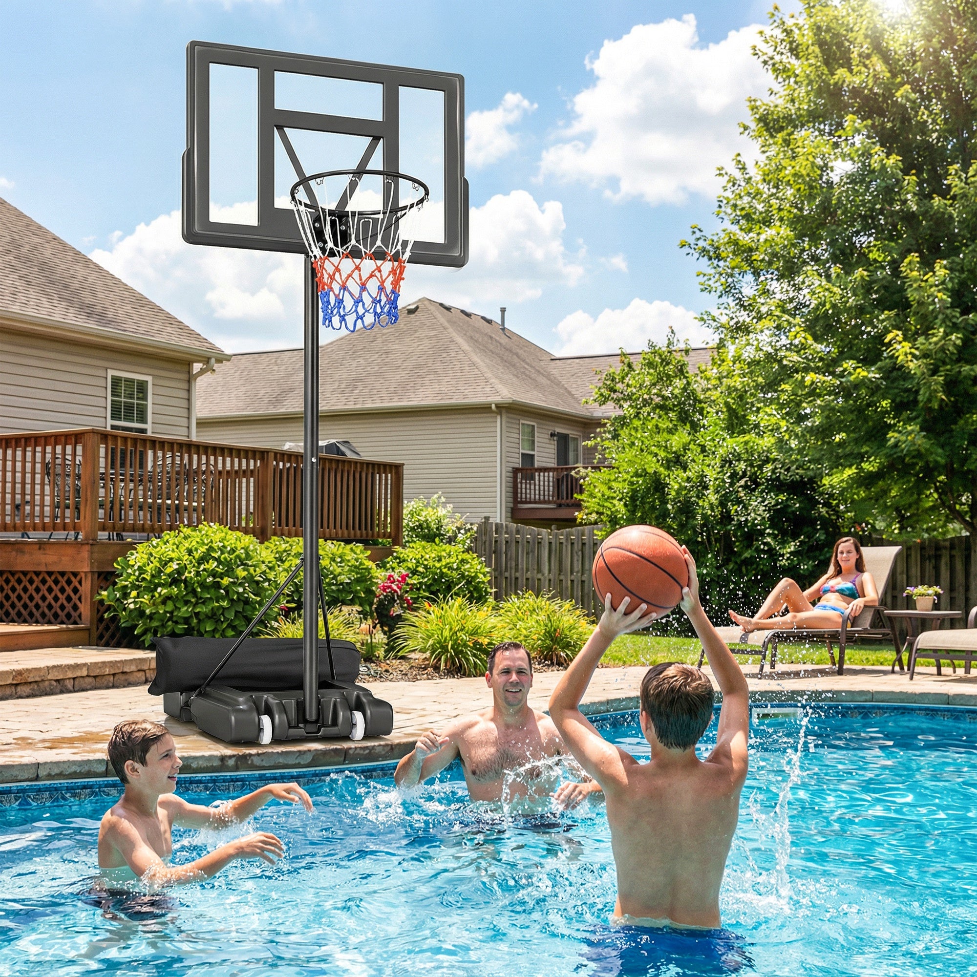 SPORTNOW Portable Outdoor Basketball Hoop — Quick Height Adjustment 4.4–10 ft (1.35–3.05 m) with 43 x 28 in Shatterproof Backboard, 2 Wheels & Weight Bag — For Teens & Adults