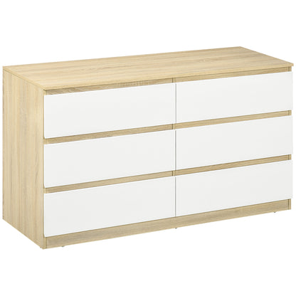 Modern 6-Drawer Wooden Dresser, Bedroom Dresser 135x48x77cm, White and Wood